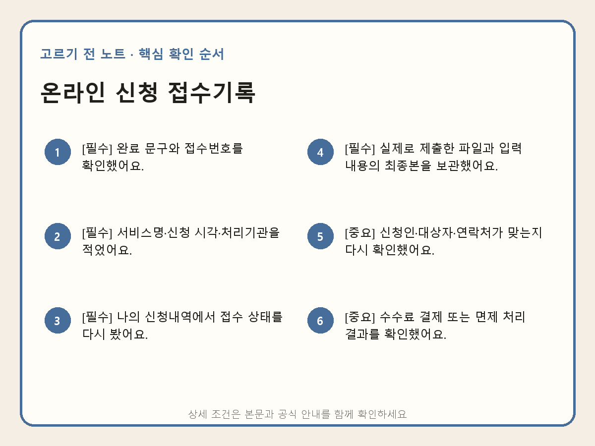 온라인 민원 신청 후 접수번호·처리상태·결과 보관법 핵심 확인 순서 설명 이미지